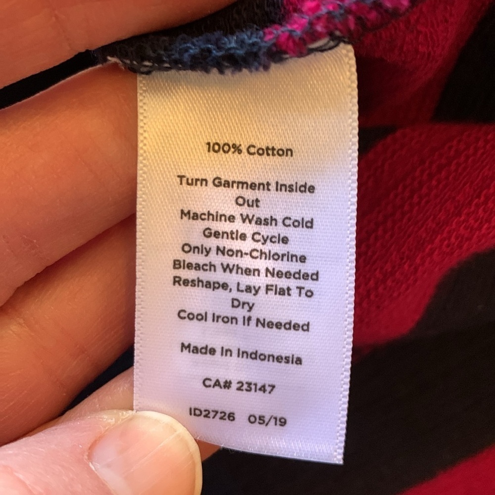 Talbots sz S navy blue and magenta cotton boatneck striped 3/4 sleeve top - Picture 7 of 7
